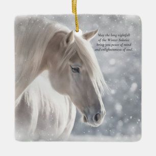 Ornement En Céramique Bénédiction du solstice d'hiver Cheval et Neige
