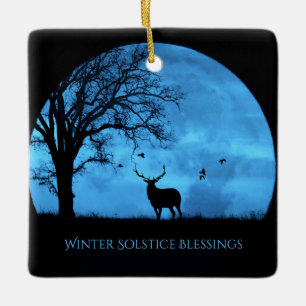 Ornement En Céramique Bénédictions de cerf et de lune au solstice d'hive