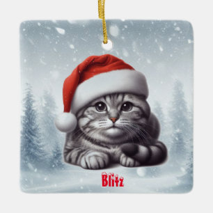 Ornement En Céramique Bengale Chat Snowy Noël