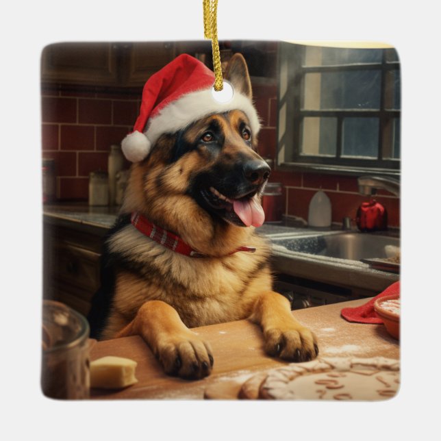Ornement En Céramique Berger Allemand Noël Cookies Fête Fête Fête (Devant)