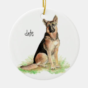 Ornement En Céramique Berger allemand personnalisé daté, Chien, Animal d