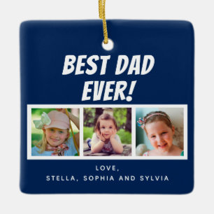 Ornement En Céramique Best Papa Ever 3 Photos Navy Blue
