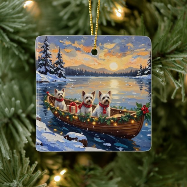 Ornement En Céramique Bichon Frise Christmas Boat Holiday (Arbre)