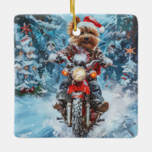 Ornement En Céramique Biewer Terrier Chien équitation Moto Noël