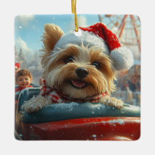 Ornement En Céramique Biewer Terrier Chien Montagnes Russes Noël 