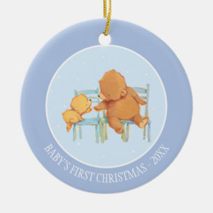Ornement En Céramique Big Ours Brown Aide Petit Ours Jaune