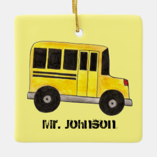 Ornement En Céramique Big Yellow School Bus Driver Enseignement