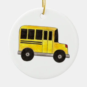 Ornement En Céramique Big Yellow School Bus Enseignant Conducteur Cadeau