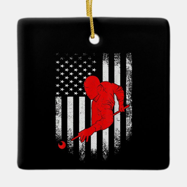 Ornement En Céramique Billard Lover | American Flag Billiards Gift (Devant)