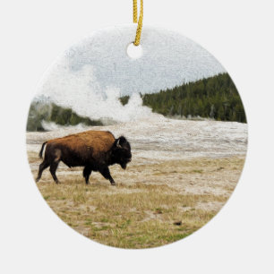 Ornement En Céramique Bison et vieux fidèle