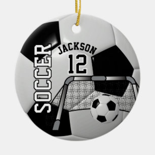 Ornement En Céramique ⚽ Black and White Personalize Soccer Ball