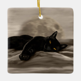 Ornement En Céramique Black Cat chilling