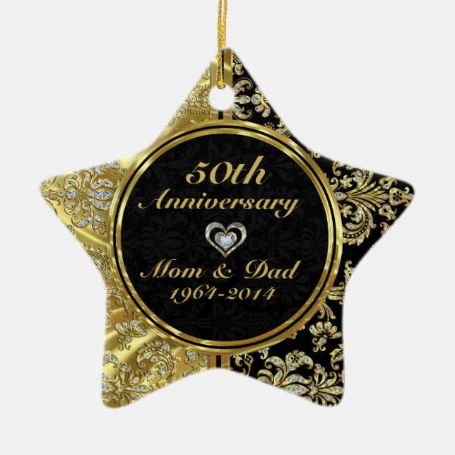Ornement En Céramique Black & Gold 50e anniversaire Mariage Ornament 2a (Devant)