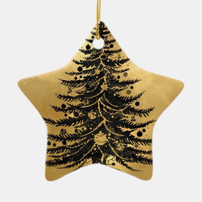 Ornement En Céramique Black Gold Christmas Tree Ornament (Devant)
