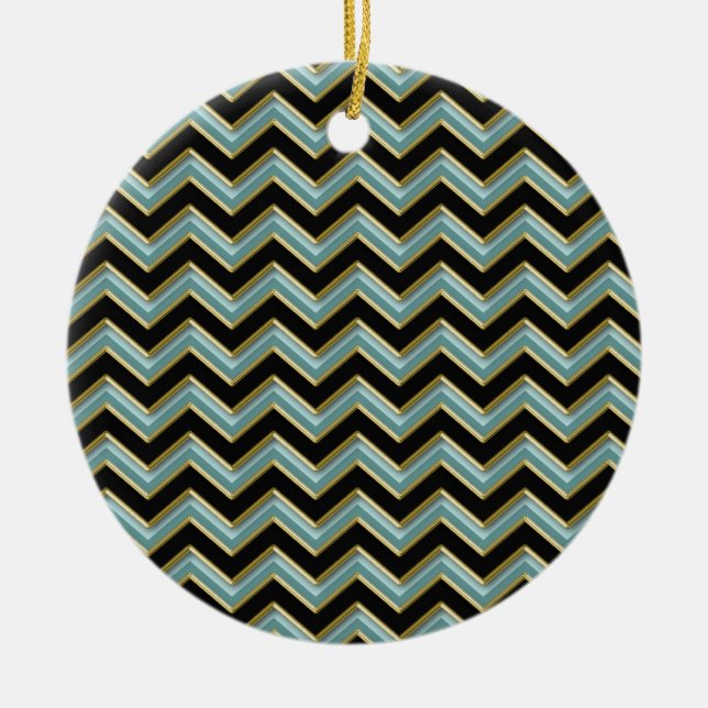 Ornement En Céramique Black Gold Turquoise ZigZag (Devant)