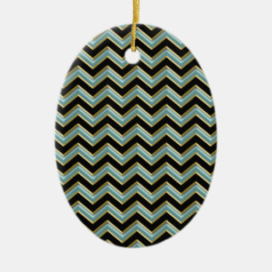 Ornement En Céramique Black Gold Turquoise ZigZag