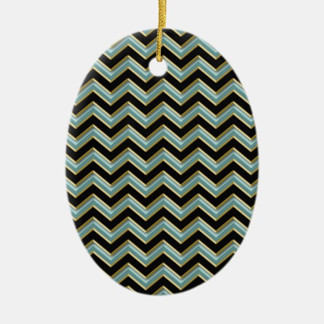Ornement En Céramique Black Gold Turquoise ZigZag (Devant)