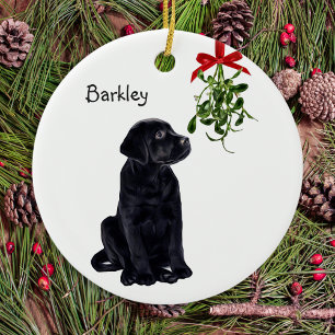Ornement En Céramique Black Lab Mistletoe chien animal de compagnie Noël