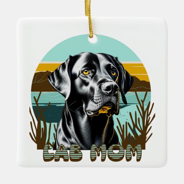 Ornement En Céramique Black Labrador Retriever | Lab Mom (Devant)