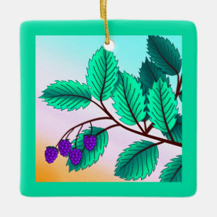 Ornement En Céramique Blackberries sur une branche
