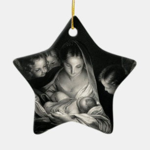 Ornement En Céramique Blanc de noir d'anges de Vierge Marie de Jésus de