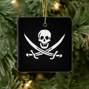 Ornement En Céramique Blanc, Drapeau Pirate Calico Jack, Crâne & Cutlass