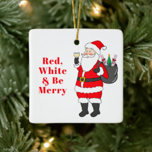 Ornement En Céramique Blanc rouge et Soyez joyeux Père Noël Blanc Vin pe