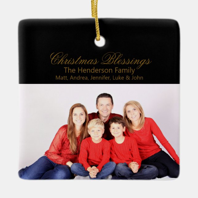 Ornement En Céramique Blessures de Noël Photo de famille personnalisée (Devant)