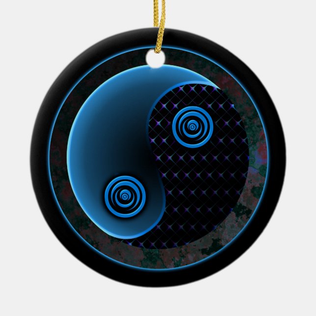 Ornement En Céramique Bleu cosmique en équilibre Yin Yang (Devant)