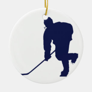 Ornement En Céramique Bleu de joueur de hockey