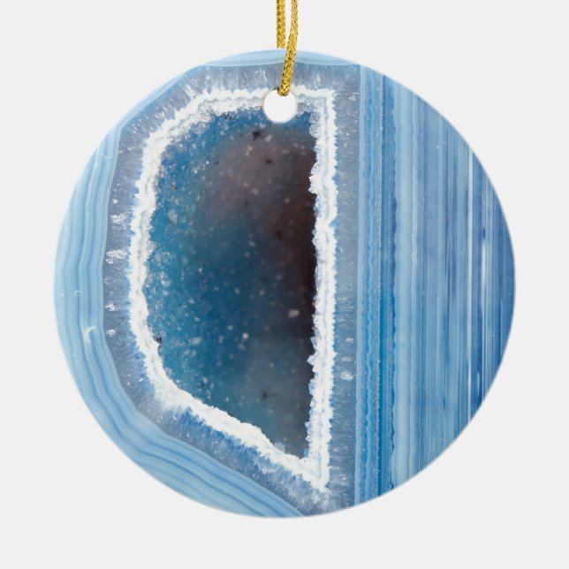 Ornement En Céramique Bleu de poudre Geode Druzy (Devant)