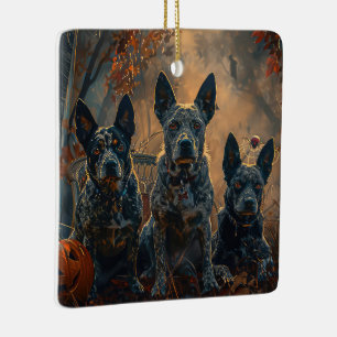 Ornement En Céramique Bleu Heeler Halloween nuit chien délice