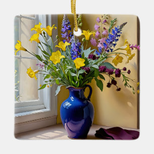 Ornement En Céramique Bleu jaune pourpre fleurit Art