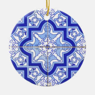 Ornement En Céramique Bleu portugais et blanc de tuile