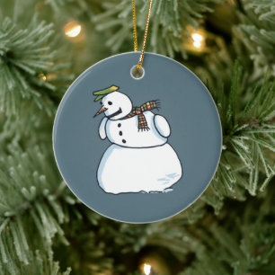 Ornement en céramique bleu Snowman
