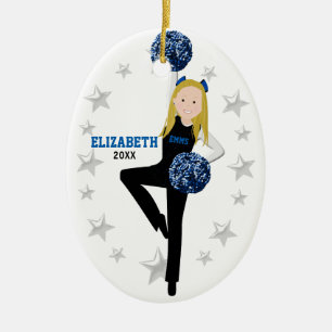 Ornement En Céramique Blonde Pom Squad en Noir, Bleu & Blanc