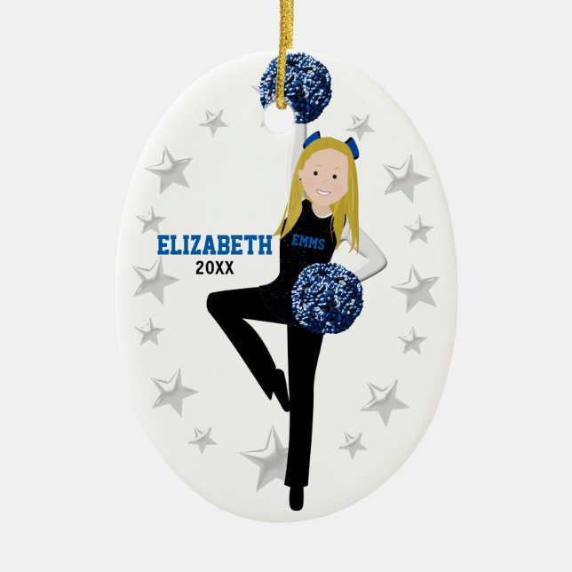 Ornement En Céramique Blonde Pom Squad en Noir, Bleu & Blanc (Devant)