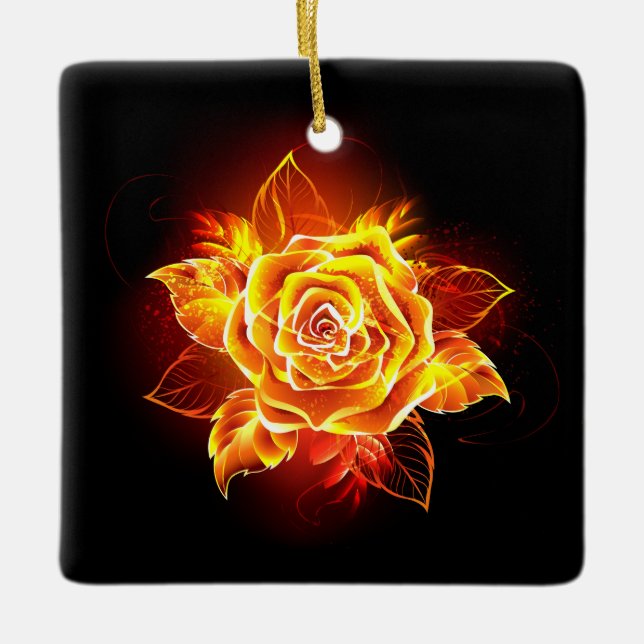 Ornement En Céramique Blooming Fire Rose (Devant)