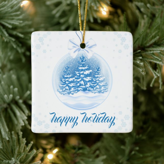 Ornement En Céramique Blue and White Christmas Tree Snow Globe  (Arbre)