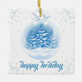 Ornement En Céramique Blue and White Christmas Tree Snow Globe 