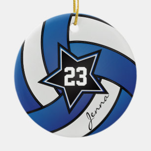 Ornement En Céramique Blue and White Star Volleyball 2