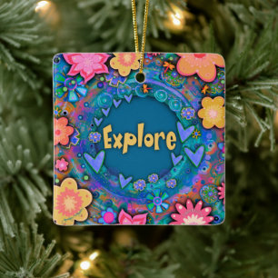 Ornement En Céramique Blue Fun Floral Colorful Joli Explorez