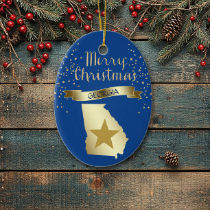 Ornement En Céramique Blue Gold Georgia Star
