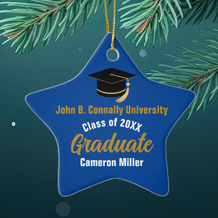 Ornement En Céramique Blue Gold Graduate Custom 2025 Graduation Star