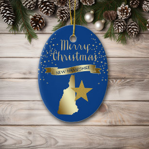 Ornement En Céramique Blue Gold New Hampshire Star