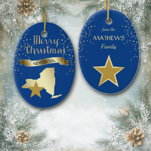 Ornement En Céramique Blue Gold New York Star
