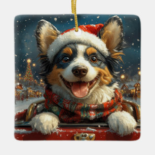 Ornement En Céramique Blue Heeler Dog Roller Dessous de verre Noël