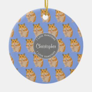Ornement En Céramique Blue I love Hamsters Hamster Motif