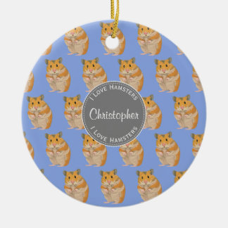 Ornement En Céramique Blue I love Hamsters Hamster Motif