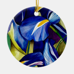 Ornement En Céramique Blue Iris flower original watercolor art painting